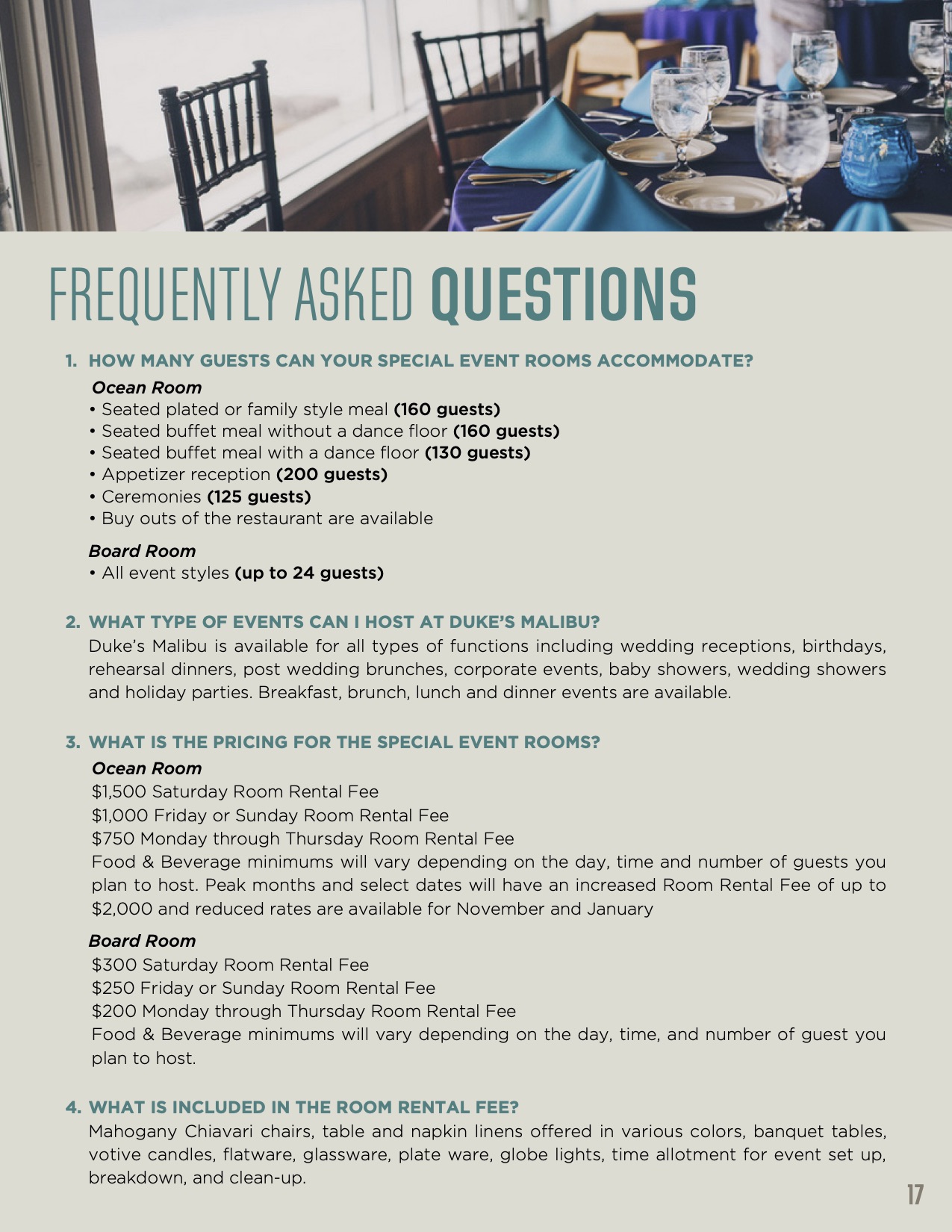 Banquet Menu FAQs
