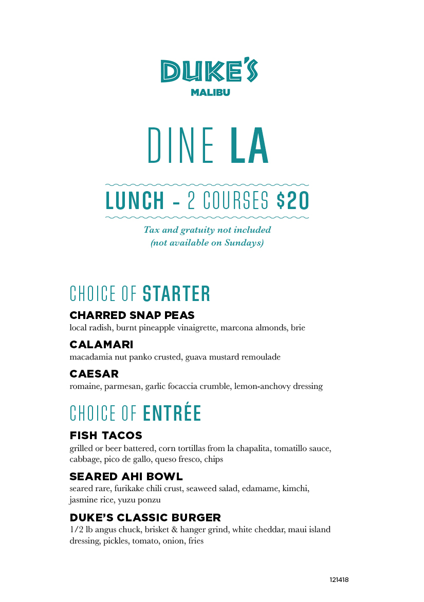 2 course lunch menu